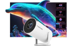 Projecteur 4K avec WiFi et Bluetooth, idéal pour les Matchs, films dans la chambre ou salon, rotation à 180 degrés, applications intégrées (Livraison gratuite)