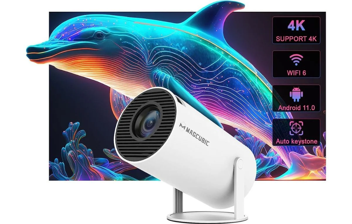Projecteur 4K avec WiFi et Bluetooth, idéal pour les Matchs, films dans la chambre ou salon, rotation à 180 degrés, applications intégrées (Livraison gratuite)
