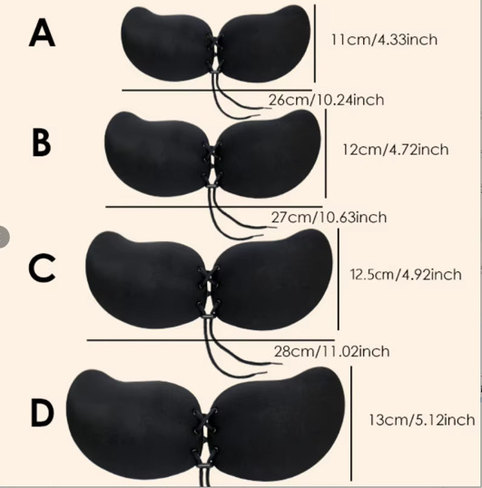 Guide des tailles - soutien-gorge adhésif A à D