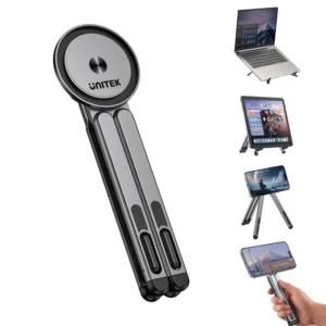 Support PC Portable Pliable Magnétique 4-en-1 Aluminium Ergonomique Hauteur Réglable Support Tablette Téléphone