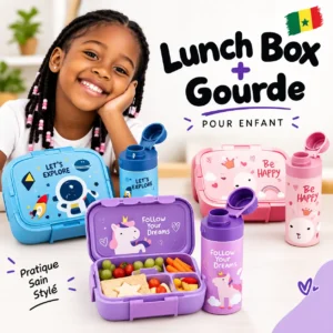 Ensemble 2-en-1 de boîte repas pour enfants + gourde, récipient de conservation des aliments pour l’école - Livraison gratuite partout au Sénégal