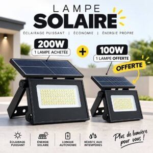 Pack 2 Lampes Projecteur Solaire 200w + 100w 8h à 12h d'autonomie - ( Livraison gratuite )