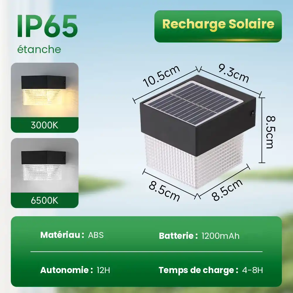 Applique murale solaire modèle carré - fiche technique