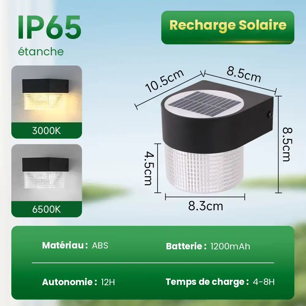 Applique murale solaire modèle rond - fiche technique